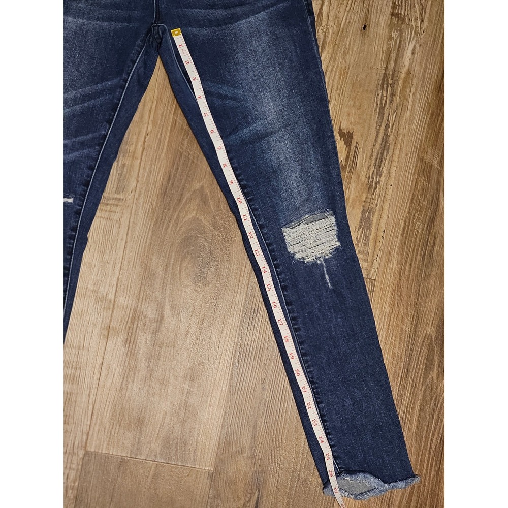 Dear John Gisele High Waisted Skinny Jeans Blue Distressed Raw Hem Size 26 - Picture 7 of 7